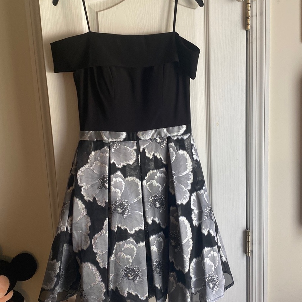 black formal dress with silver flowers